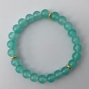 Seafoam Green Beaded Bracelet with Gold Accents